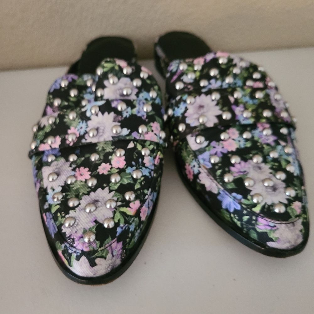 rebecca minkoff slip-on mules milena floral studded womens size 7 - Picture 3 of 8